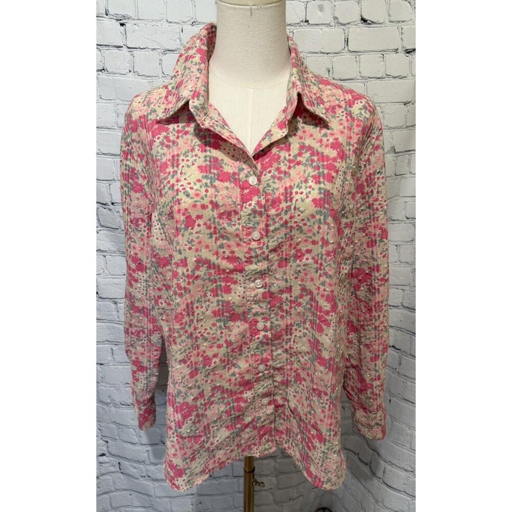 Coldwater Creek Floral Cotton Blend Long Sleeve Button Up Blouse Size PXL